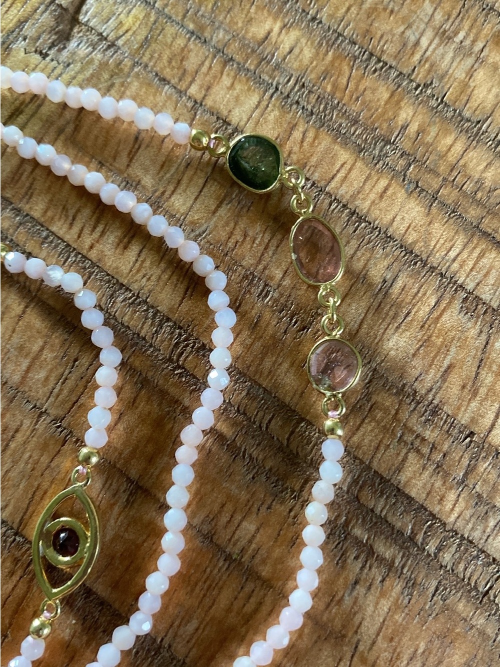 Pink Beaded Glasses Chain with Evil Eye and Gemstone Accents - Picture 2 of 4